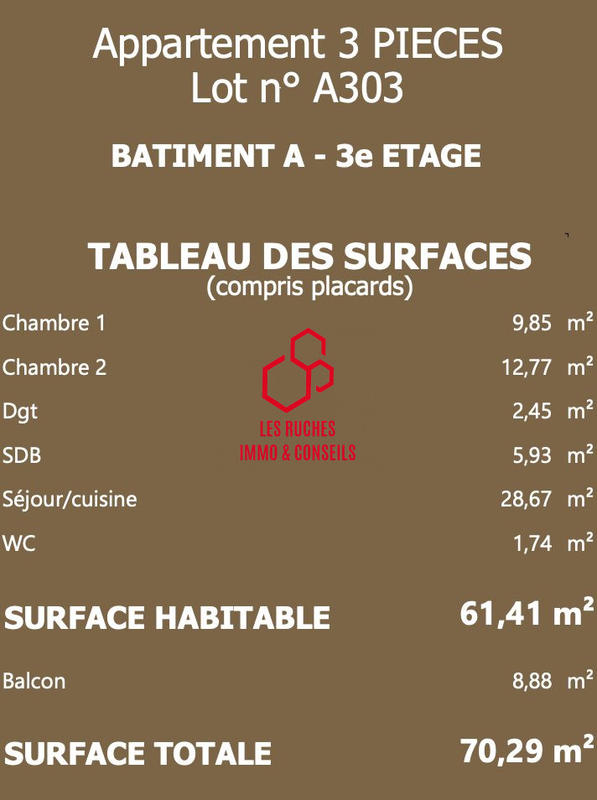 Appartement - 61 m² - 3 pièces