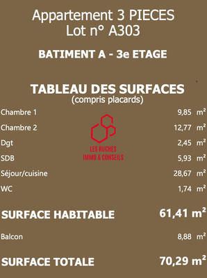 Appartement - 61 m² - 3 pièces