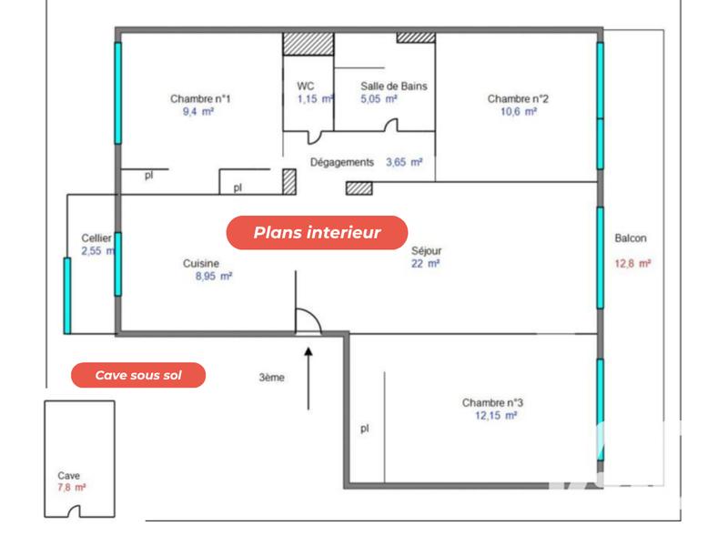 Appartement - 76 m² - 4 pièces