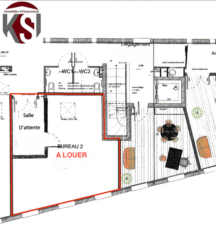 Bureau - 48 m² - 1 pièce