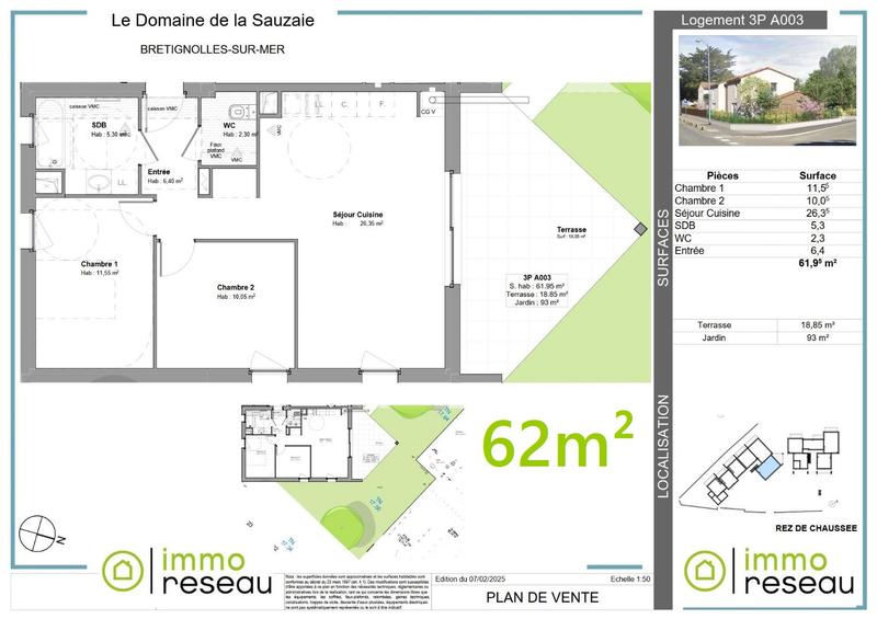 Appartement - 62 m² - 3 pièces