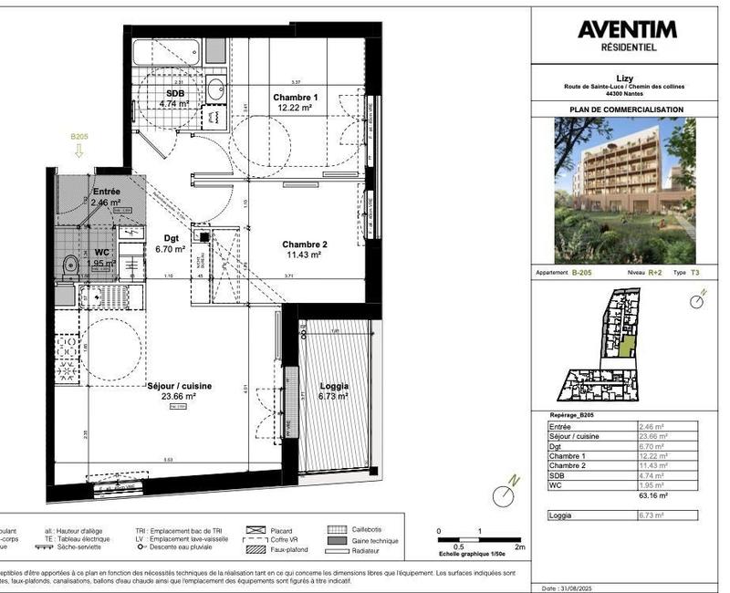 Appartement - 63 m² - 3 pièces