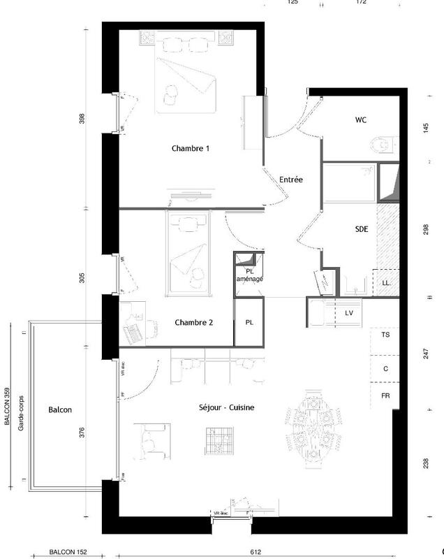 Appartement - 61 m² - 3 pièces