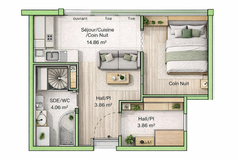 Appartement - 30 m² - 1 pièce