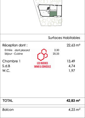 Appartement - 43 m² - 2 pièces