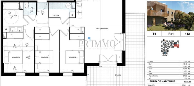 Appartement - 87 m² - 4 pièces