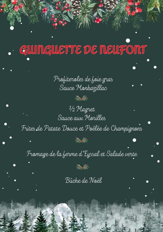 Menu de noël de la guinguette de Neufont