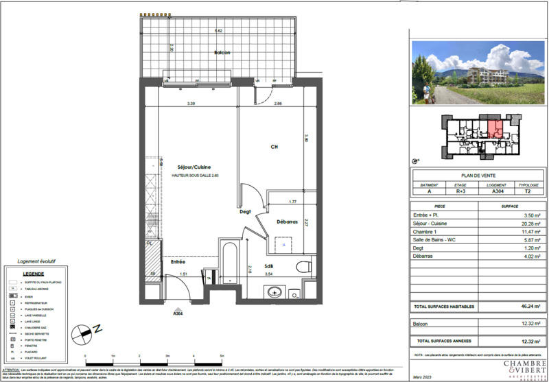 Appartement - 46 m² - 2 pièces