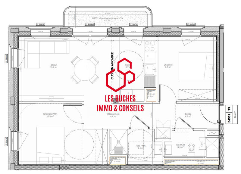Appartement - 61 m² - 3 pièces
