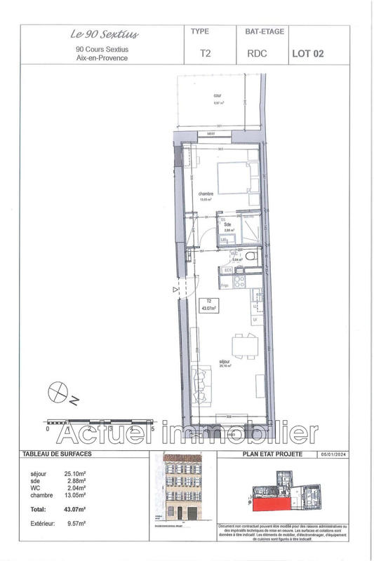 Appartement - 43 m² - 2 pièces
