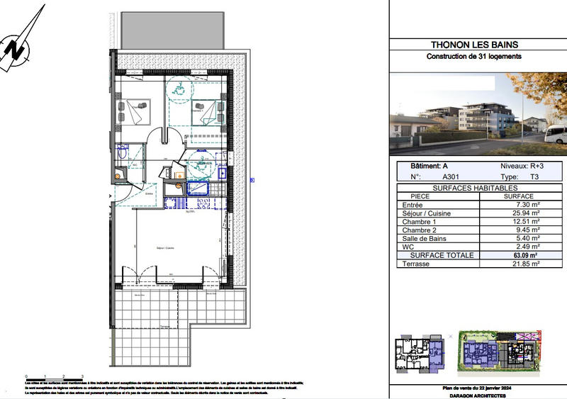 Appartement - 63 m² - 3 pièces