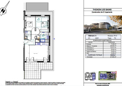 Appartement - 63 m² - 3 pièces
