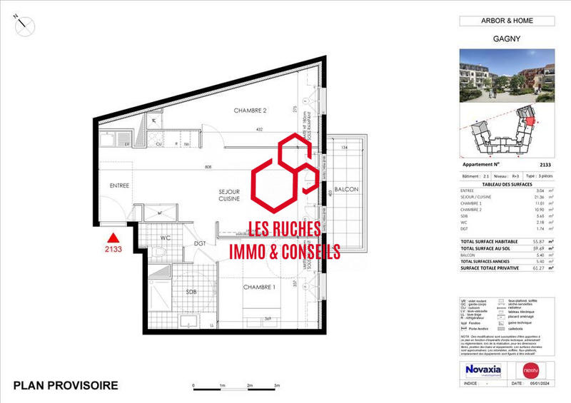 Appartement - 58 m² - 3 pièces