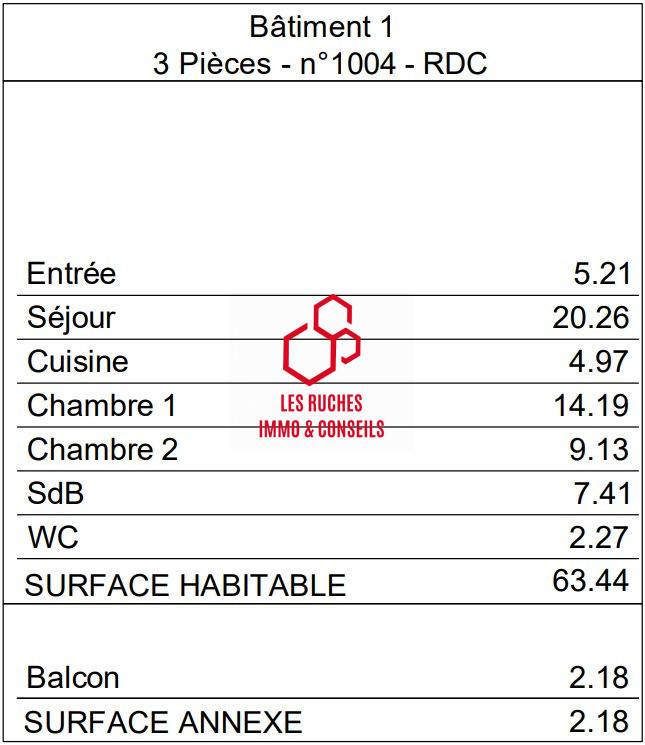 Appartement - 63 m² - 3 pièces