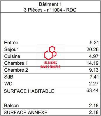 Appartement - 63 m² - 3 pièces