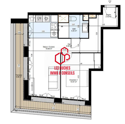 Appartement - 43 m² - 2 pièces