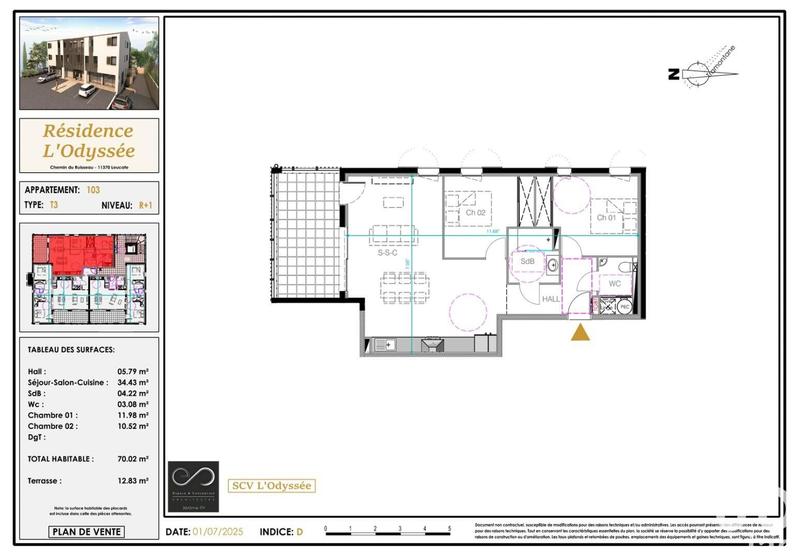 Appartement - 70 m² - 3 pièces