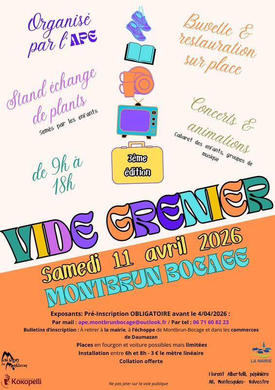 Grand vide grenier de montbrun-bocage 3 ème édition!!!