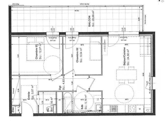 Appartement - 64 m² - 3 pièces