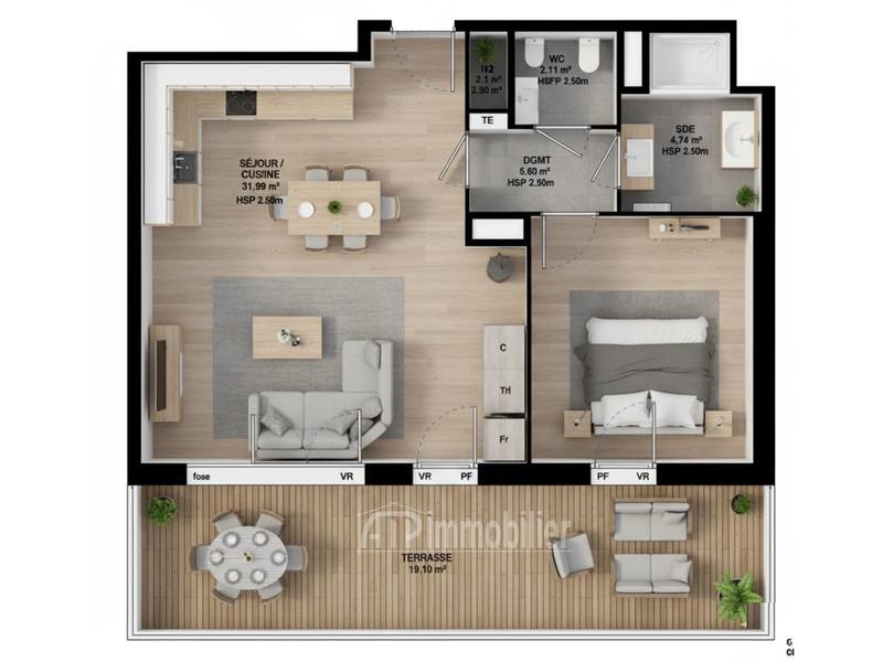 Appartement - 53 m² - 2 pièces