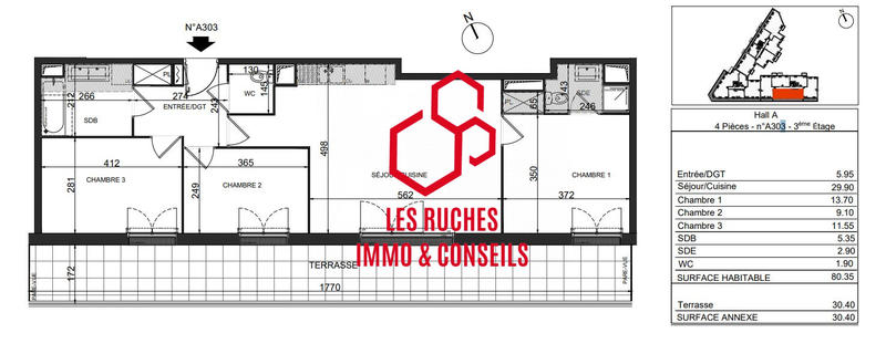 Appartement - 80 m² - 4 pièces