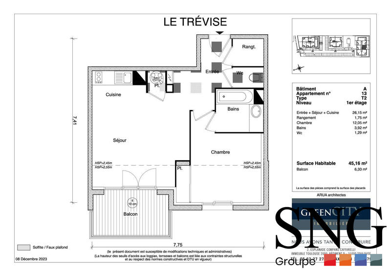 Appartement - 45 m² - 2 pièces