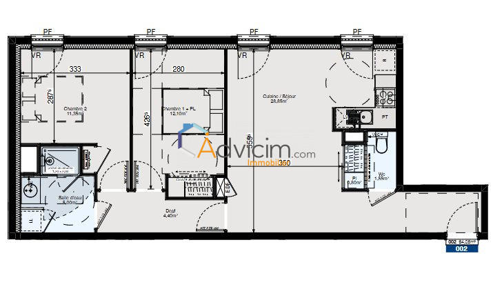 Appartement - 64 m² - 3 pièces