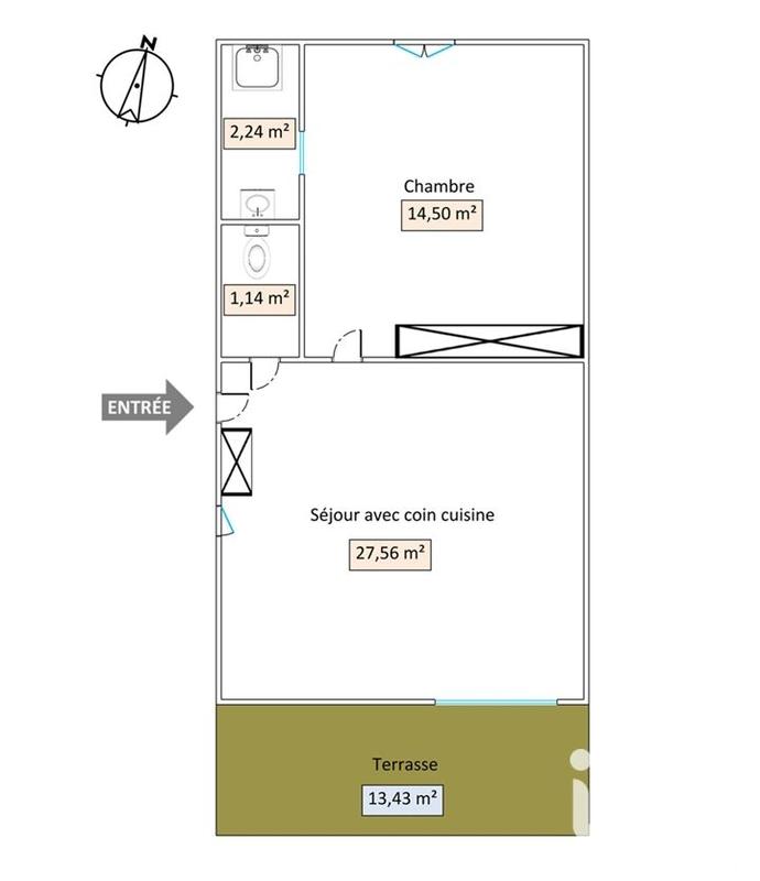 Appartement - 45 m² - 2 pièces