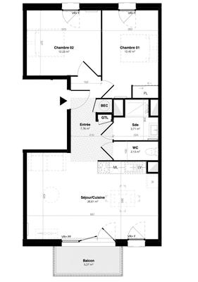 Appartement - 65 m² - 3 pièces