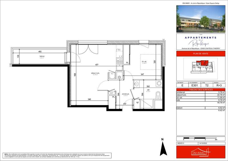 Appartement - 45 m² - 2 pièces