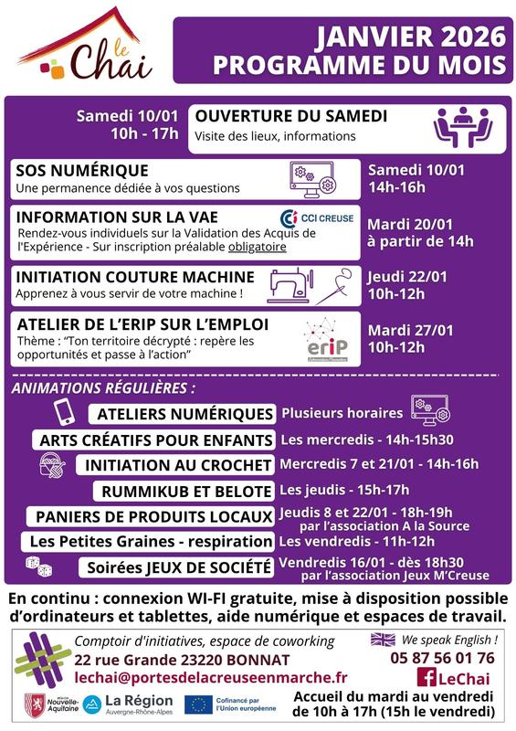 Programme du Mois de Janvier au Chai
