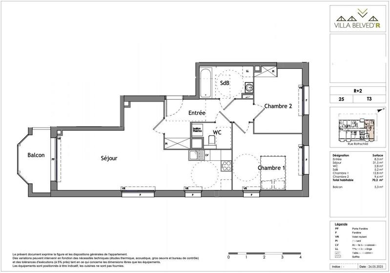 Appartement - 70 m² - 3 pièces