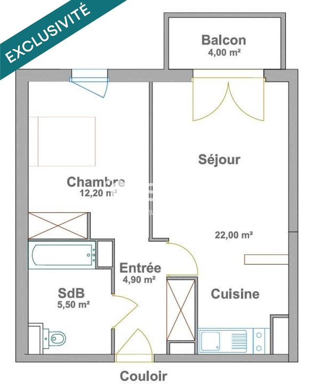 Appartement - 45 m² - 2 pièces