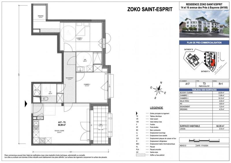 Appartement - 64 m² - 3 pièces