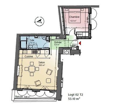 Appartement - 53 m² - 2 pièces