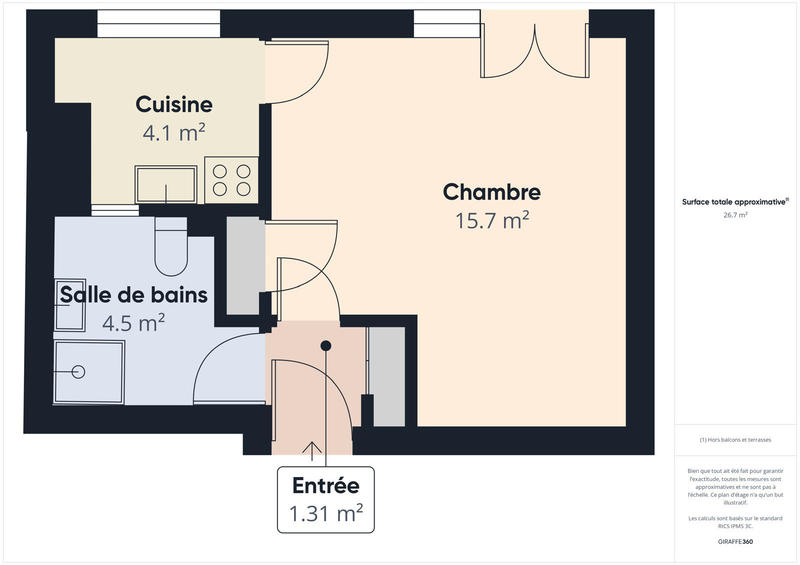 Appartement - 26 m² - 1 pièce