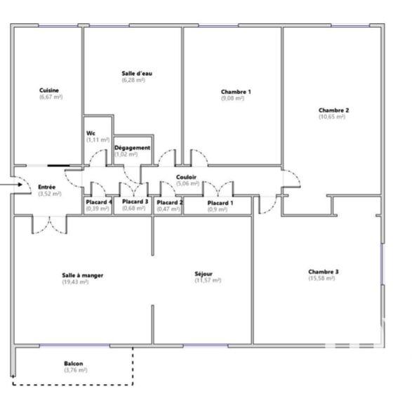 Appartement - 92 m² - 5 pièces