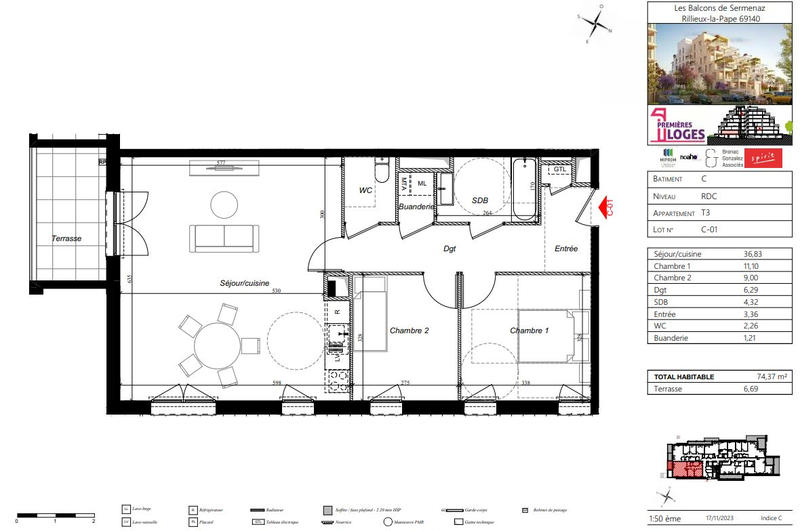 Appartement - 74 m² - 3 pièces