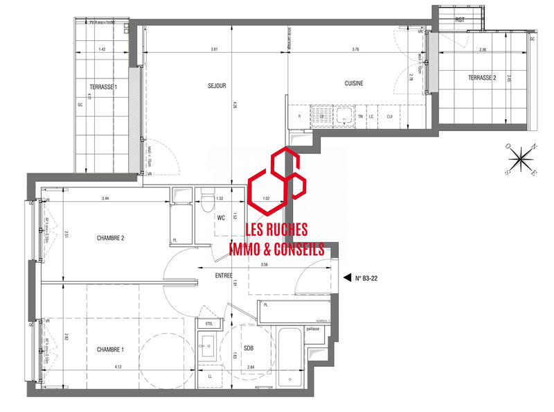 Appartement - 64 m² - 3 pièces