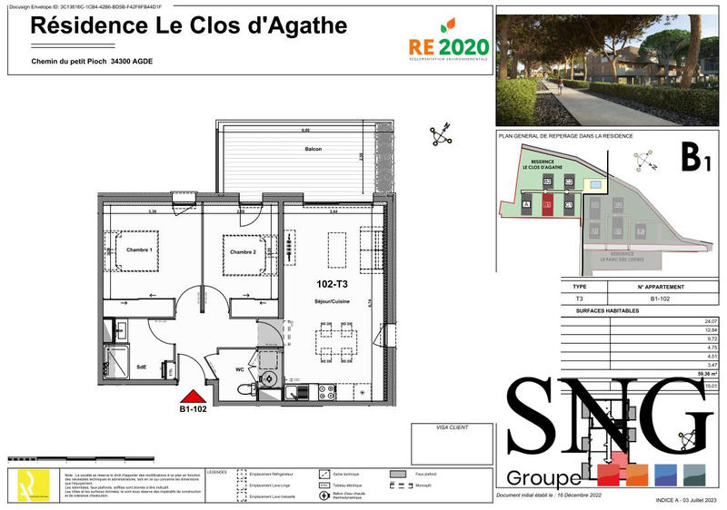 Appartement - 59 m² - 3 pièces