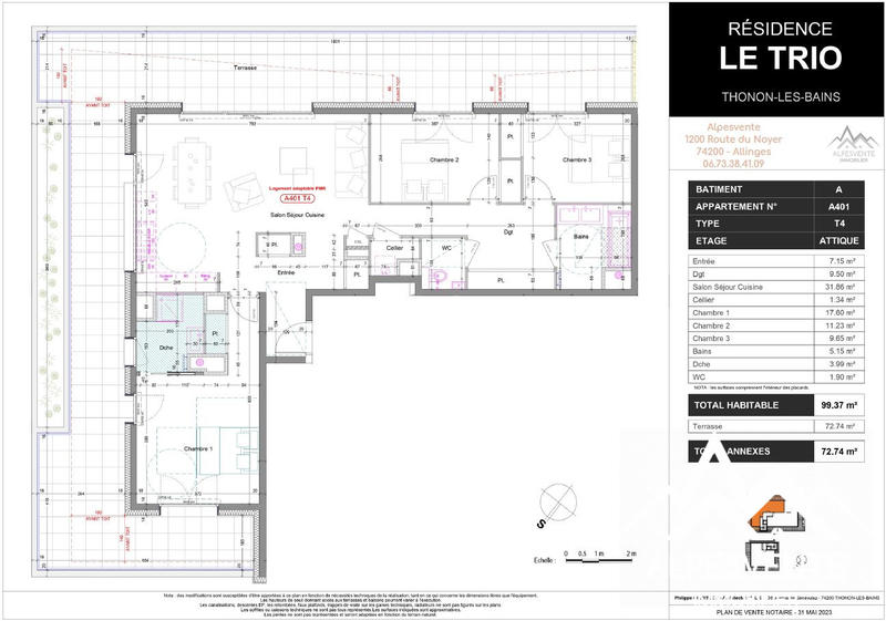 Appartement - 99 m² - 4 pièces