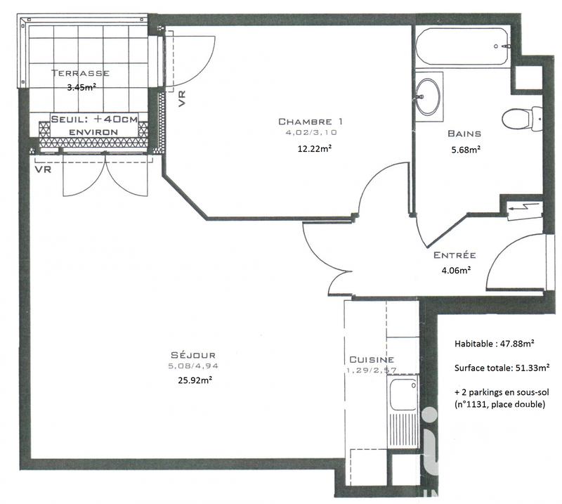 Appartement - 48 m² - 2 pièces