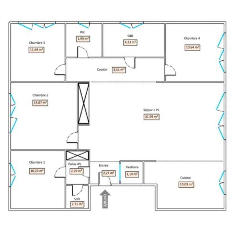 Appartement - 106 m² - 5 pièces