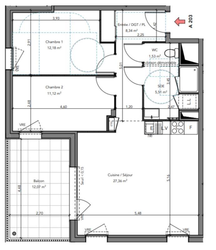 Appartement - 66 m² - 3 pièces
