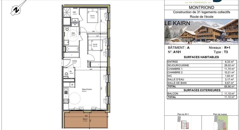 Appartement - 70 m² - 3 pièces