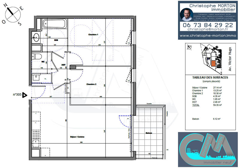 Appartement - 59 m² - 3 pièces