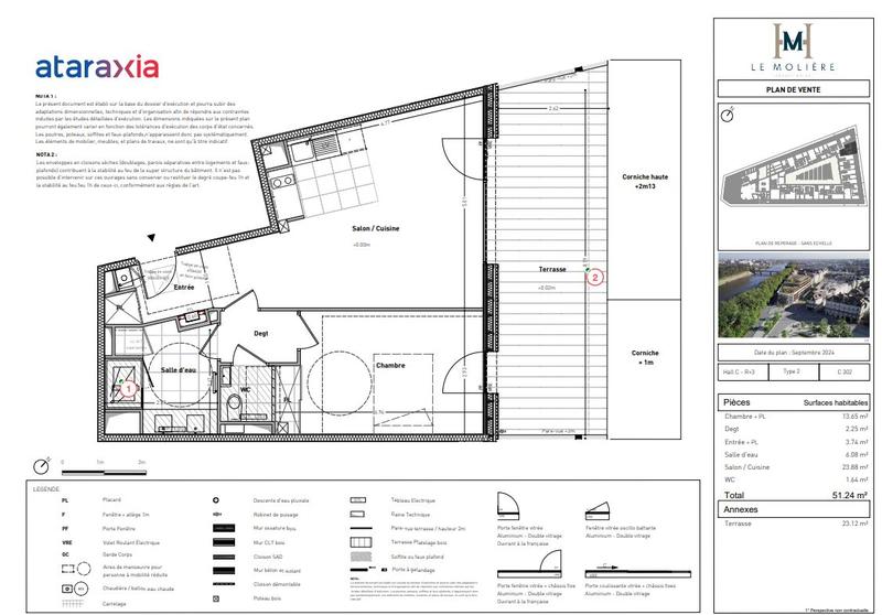 Appartement - 51 m² - 2 pièces