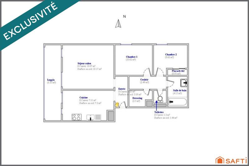 Appartement - 59 m² - 3 pièces