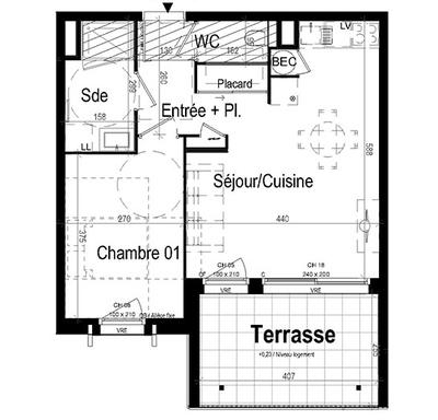 Appartement - 43 m² - 2 pièces
