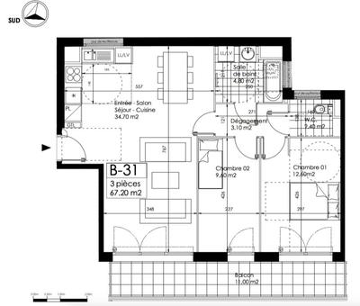Appartement - 67 m² - 3 pièces